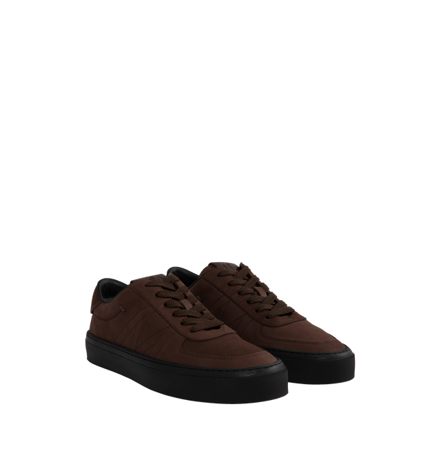 Image 2 of 5 - BROWN - MONCLER Monclub Sneakers featuring low top silhouette, branding on the tongue and heel, lace closure, nubuck upper, leather insole and rubber sole. 