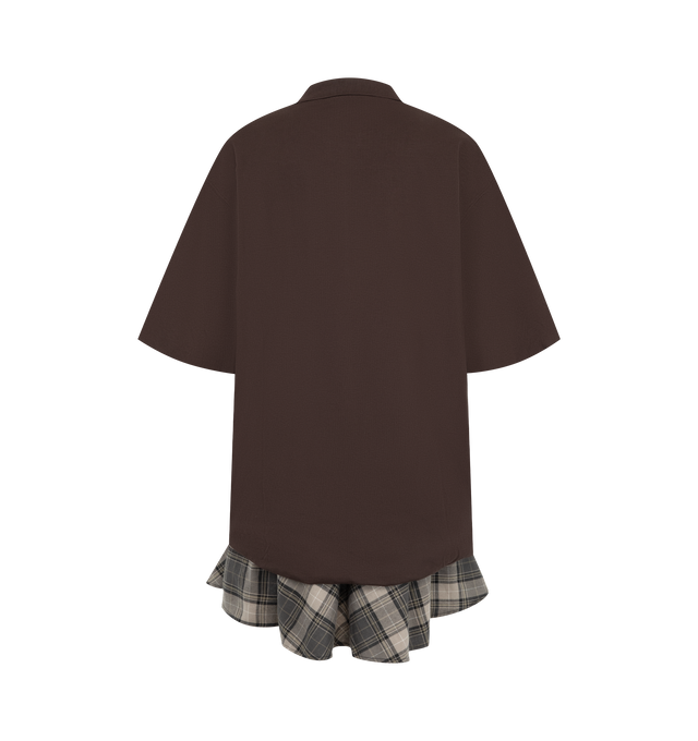 Image 2 of 2 - BROWN - Acne Studios Womens T-Shirt Dress is crafted from smooth cotton. Features a regular fit, polo piqu collar, three-button closure, gathered short sleeves, balloon hem with contrasting checkered ruffled skirt, layered construction, and seasonal embroidered crest logo at the chest. Main Material: 95% Cotton, 5% Elastane; Lining: 100% Cotton; Contrast: 100% Cotton. Made with organically grown cotton. Made in Portugal. 
