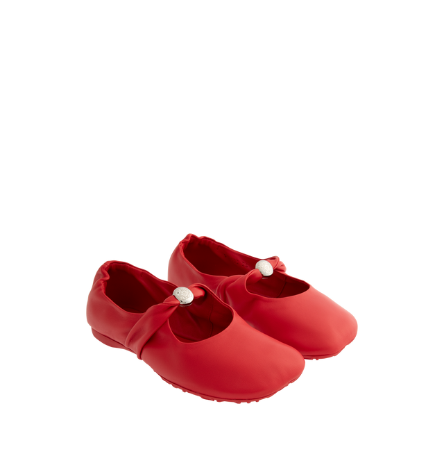 Image 2 of 4 - RED - Loewe Women's Pebble Soft Ballerina Flat in supple nappa lambskin with a flexible upper engineered for extra comfort, featuring a metallic pebble with an Anagram engraved detail and a signature petal toe shape, padded leather insole and Anagram embossed rubber outsole. Nappa lambskin. Made in Italy. 