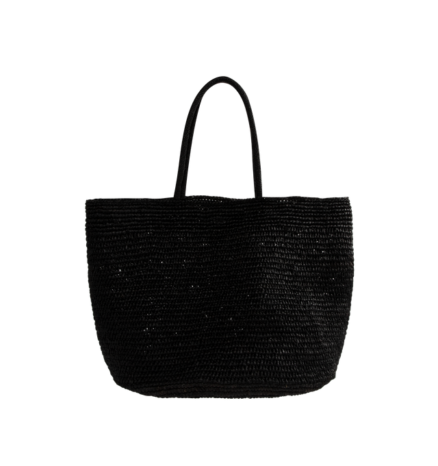 Image 1 of 3 - BLACK - THE ROW Oregon Bag featuring natural raffia with integrated shoulder straps, dimensional texture and removable leather pouch. 100% raffia. 17" W x 13.25" H x 11". Made in Italy. 