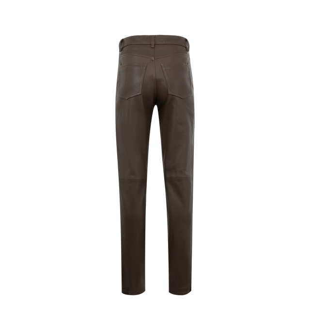 Image 2 of 3 - BROWN - TOTEME leather trousers inspired by classic five-pocket jeans, made from buttersoft, matte Nappa leather that is partially lined for comfort. They have a low waistline and straight legs that are lightly tapered at the cuffs, then are finished with belt loops and a concealed zipper fly. 100% lamb leather. 