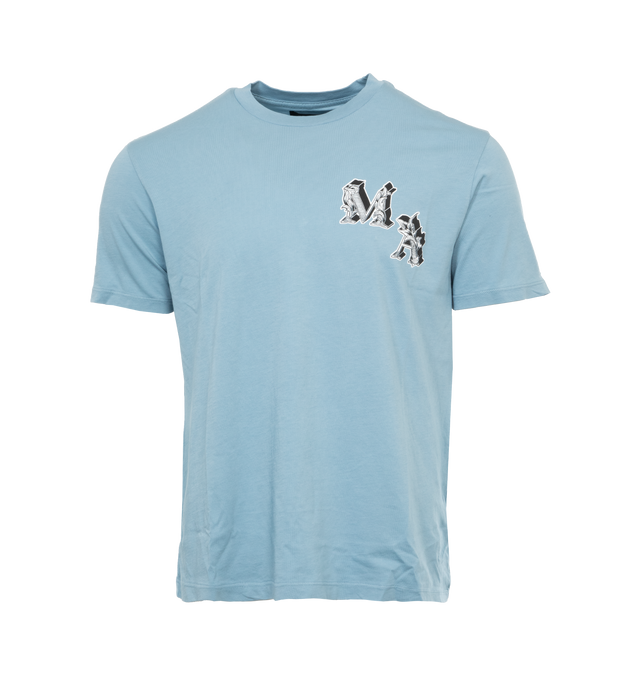 Image 1 of 4 - BLUE - AMIRI Angel Tee featuring logo print at the chest, logo graphic print to the rear, crew neck, short sleeves and straight hem. 100% cotton. 