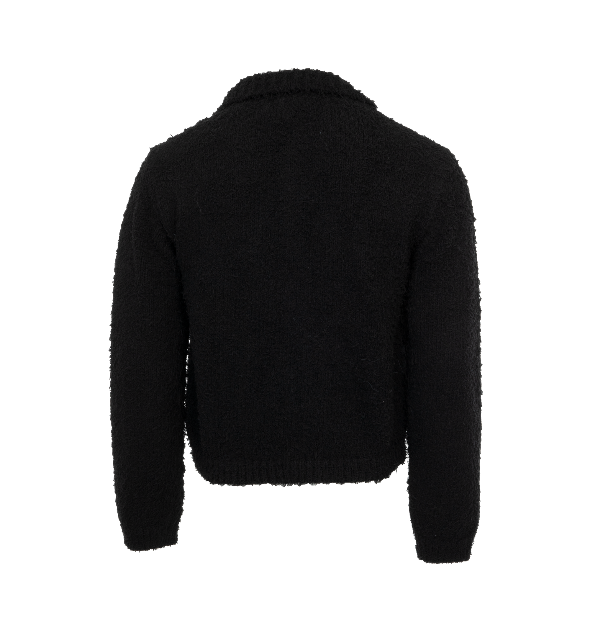 Closed ribbed-knit spread-collar cardigan - Black