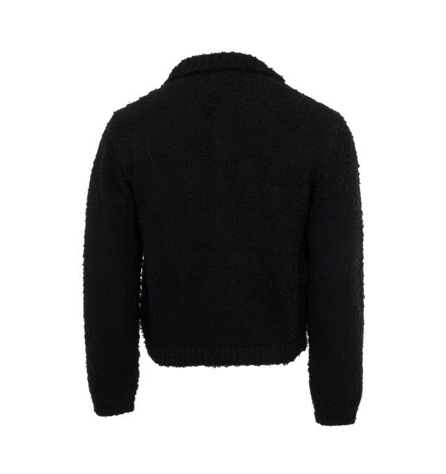 Image 2 of 3 - BLACK - DRIES VAN NOTEN Fluffy Cardigan featuring rib knit spread collar, hem, and cuffs, button closure and flap pockets. 56% cotton, 28% polyester, 16% polyamide. Made in Belgium. 