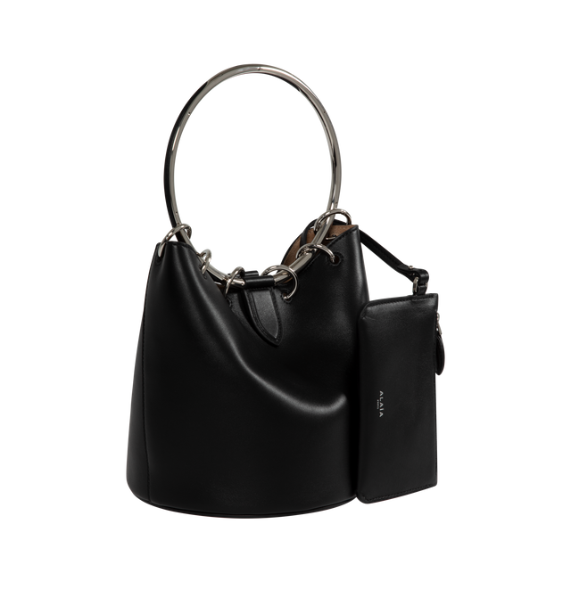 Image 2 of 3 - BLACK - ALAIA Ring Medium Bucket Bag featuring a silver-finish top-handle, magnetic fastening and internal leather pouch. L19 x H19 x W19 cm. Leather. Made in Italy. 