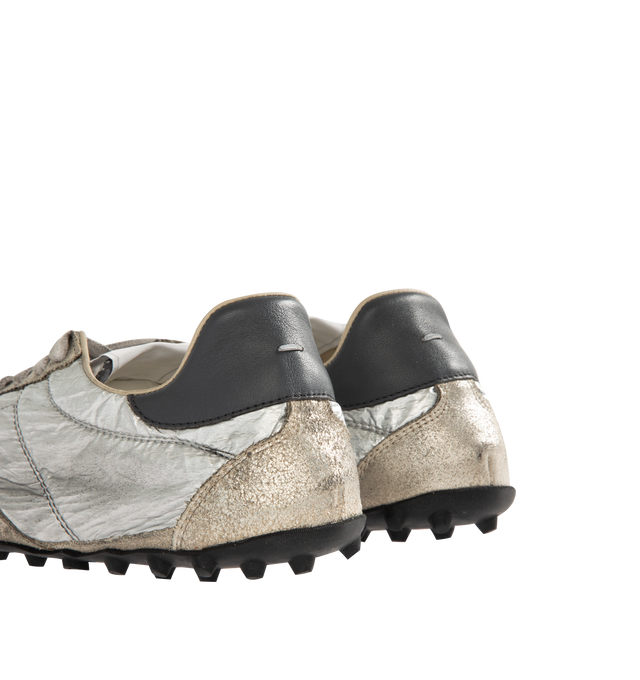 Image 3 of 5 - SILVER - MAISON MARGIELA Sprinters Low Top Sneaker featuring front lace-up fastening, rubber lug sole, quilted and branded insole. Upper: 100% Polyester. Contrast: 100% Calf Leather. Sole: 100% Rubber.  