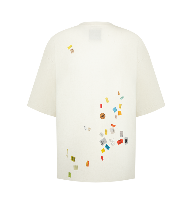 Image 2 of 2 - WHITE - Maison Mihara Yasuhiro Men's Price Sticker T-Shirt is crafted from cotton and features a classic crew neckline, short sleeves, and signature Price Sticker graphic artwork for a bold contemporary look. This designer graphic T-shirt combines premium everyday comfort with Maison Mihara Yasuhiro's distinctive streetwear aesthetic, making it an effortless wardrobe staple. Main Material: 100% Cotton. Made in Japan. 