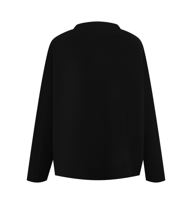 Image 2 of 2 - BLACK - The Row Women's Quintus Jacket is crafted from pure cashmere and features a collarless silhouette with a button-front closure and spacious patch pockets for a refined, minimalist look. This designer cashmere jacket combines exceptional Italian craftsmanship with timeless tailoring, making it a versatile wardrobe staple for effortless everyday layering. Main Material: 100% Cashmere. Made in Italy. 