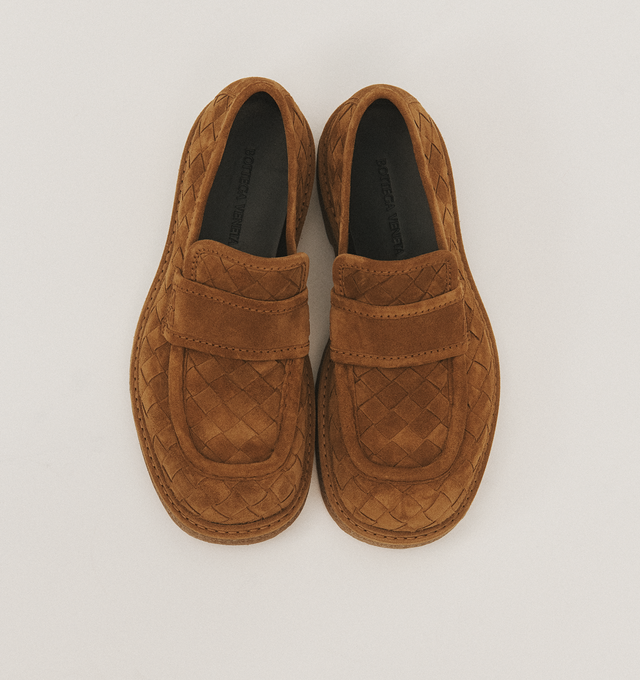 Image 5 of 5 - BROWN - Bottega Veneta Haddock Loafers are a slip-on style with smooth calfskin leahter and Intrecciato details. Rubber outsoles. Made in Italy.  