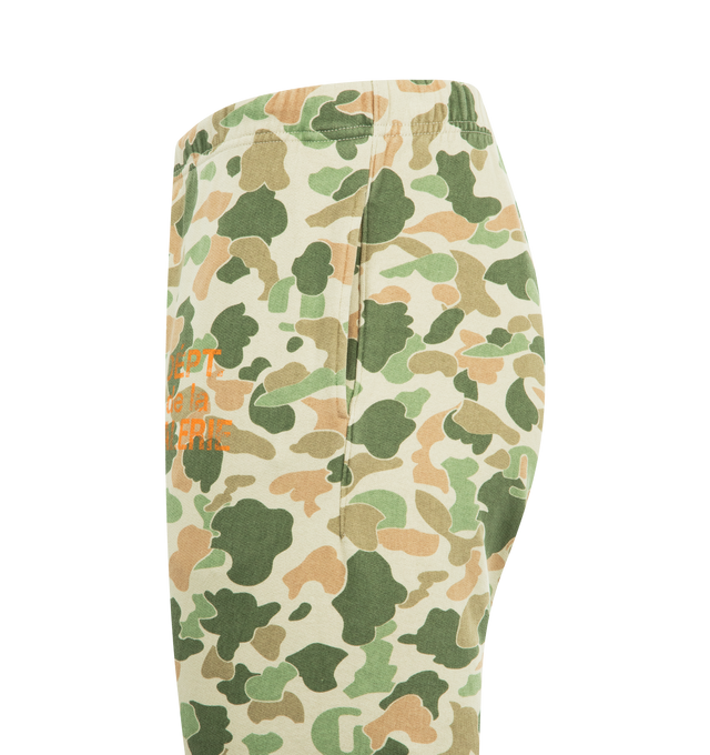 Image 3 of 3 - GREEN - GALLERY DEPT. Flare Sweatpant featuring flared leg, elastic waistband, interior drawstring, side pockets, screen-printed logo and color blocking detail. 100% cotton. 