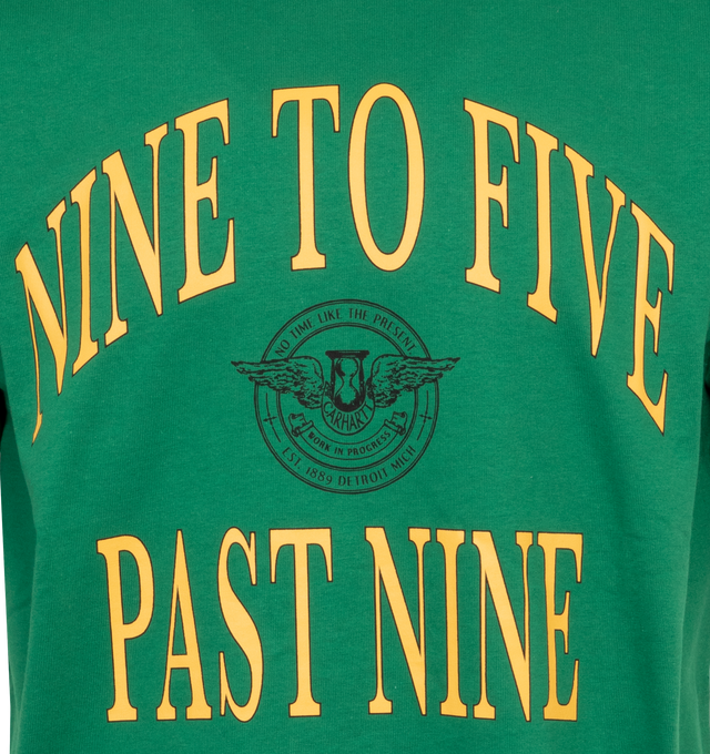 GREEN - CARHARTT WIP Nine To Five Past Nine T-Shirt featuring loose fit, crew neck, short sleeves and graphic print. 100% organic cotton.