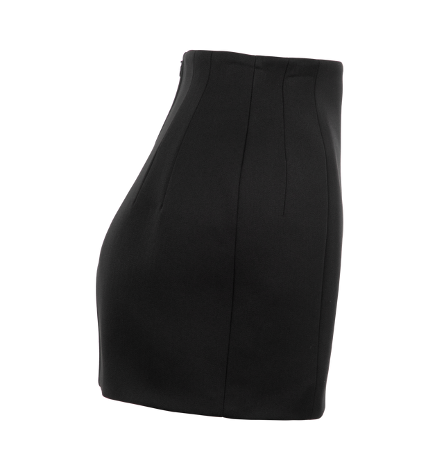 Image 3 of 3 - BLACK - WARDROBE.NYC RHW sculpted mini skirt designed with Rosie Huntington Whitley featuring a pronounced, and elegant form to enhance the wearers natural shape. Crafted in a technical Italian wool blend, the Skirt is elongating with precisely engineered darts, and a back vent for movement. Fits small - suggested to size up one size.  Italian fabric - 53% Polyamide 47% Wool. Made in Slovakia. 