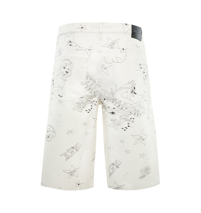 Image 2 of 3 - WHITE - COUT DE LA LIBERTE Zander Princess Leather Baggy Short featuring button front closure, 5 pocket styling, graphic throughout and wide leg. 100% lambskin. Made in USA. 