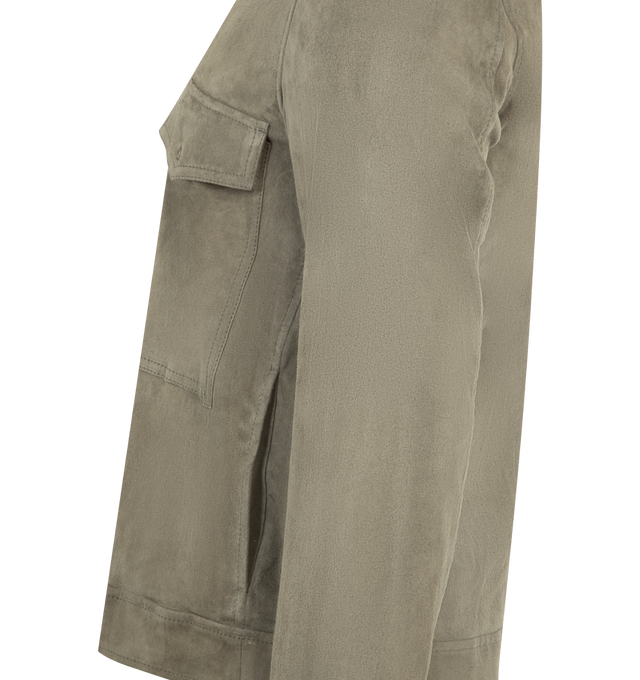 Image 3 of 3 - GREEN - GIORGIO BRATO Zip-Up Leather Jacket featuring two-way zip closure, two chest flap pockets, two side slit pockets, buttoned cuffs and classic collar. 100% calf leather. Made in Italy. 