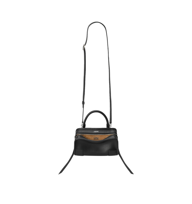 Image 6 of 11 - BLACK - LOEWE Mini Amazona 180 Bag in soft calfskin featuring two carry options: short handle, removable and adjustable crossbody strap, zip closure with two leather zip pullers, two compartments, main compartment closed with magnetic closure, left side d-ring for customization, suede lining, embossed LOEWE and embossed double L branding. Soft calfskin. 11.5 cm x 20 cm x 7 cm. Made in Spain. 