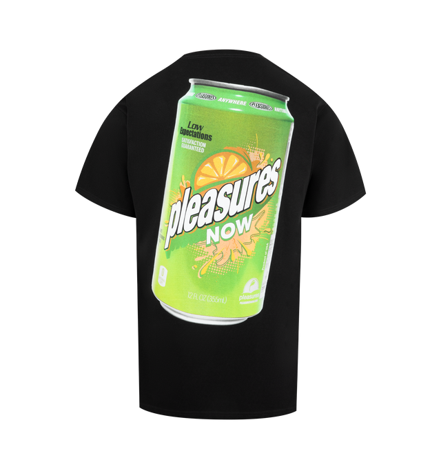 Image 2 of 2 - BLACK - PLEASURES Quench Tee featuring prints that include text on the chest, a soda can graphic on the back, ribbed collar and short sleeves. 100% cotton. 