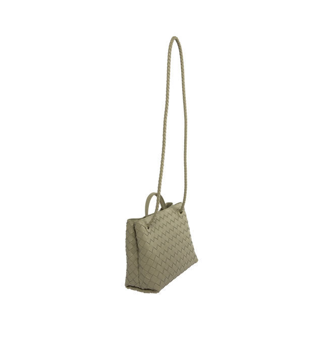 Image 3 of 4 - GREY - BOTTEGA VENETA Small Andiamo handbag featuring intrecciato leather with leather top handle, sliding cross-body strap, compartmented interior with one zippered pocket, two open pockets and magnetic closure. 7.9" x 9.8" x 3.9". 100% lambskin. Made in Italy. 