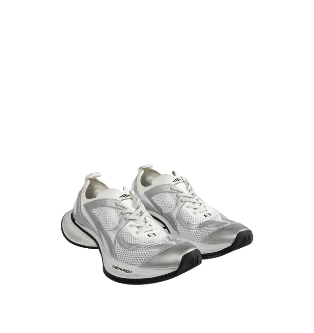 Image 2 of 5 - WHITE - Balenciaga Circuit Sneakers are lace-up style with a worn-out effect, logos on the outsoles, artwork on the uppers, back pull tabs, and rubber soles. Made in China.  