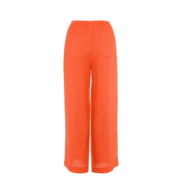 Image 2 of 5 - ORANGE - ERES Select Wide Pants featuring two patch pockets at the front and back, wide hems at the bottom and elastic at the waist. 100% Linen. Made in Bulgaria. 
