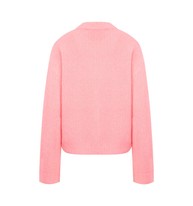 Image 2 of 2 - PINK - MIRA MIKATI Embroidered Highlighter Cashmere Blend Jumper featuring ribbed cashmere blend knit, fluffy finish, ribbed crew neck, 'Dream highlighter' embroidery and long sleeves. 63% cashmere, 37% cotton. 
