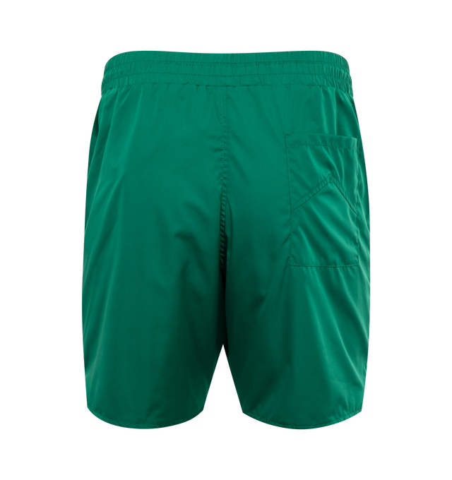 Image 2 of 3 - GREEN - RHUDE Logo Shorts featuring drawstring at elasticized waistband, two side pockets and one back pocket, logo printed at front, vented outseams and engraved silver-tone hardware. 100% nylon. Lining: 100% polyester. Made in USA. 