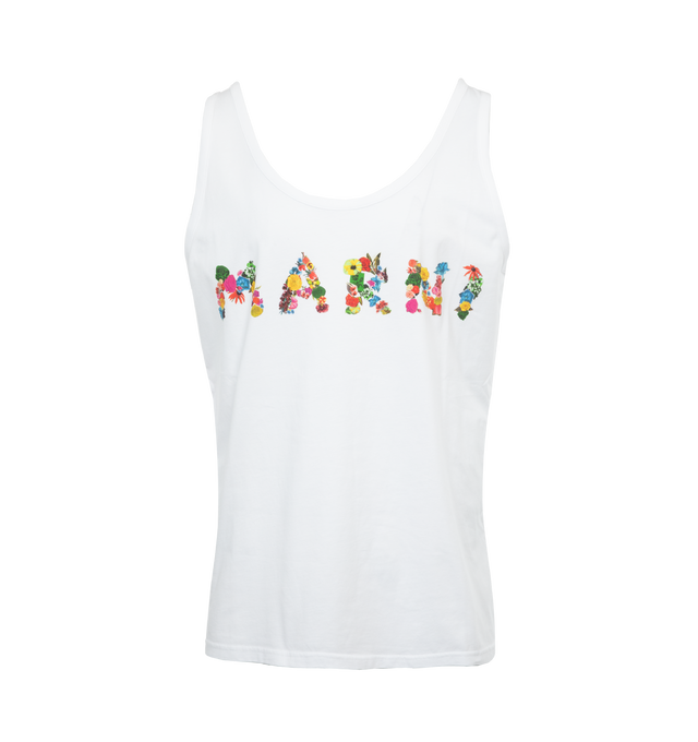 Image 1 of 2 - WHITE - MARNI Logo Tank Top featuring scoop neck, sleeveless, logo print to the front and straight hem. 100% cotton. 