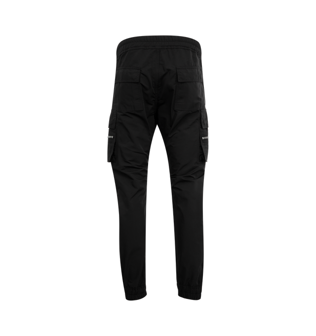 Image 2 of 3 - BLACK - RICK OWENS Mastodon Cargo Pant featuring slim-fit, zippered cargo flap pockets, tabs on the outer thigh, signature elongated drawstrings, elasticized waist and pulls on. 97% cotton, 3% elastane. Made in Italy. 