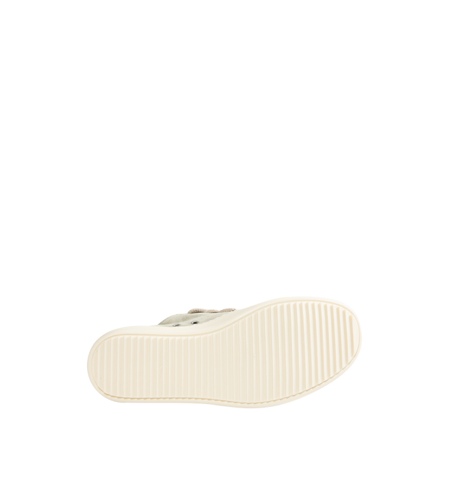 Image 4 of 5 - NEUTRAL - Rick Owens DRKSHDW Men's Jumbolace Low Sneaks are crafted from overdyed 13oz denim and feature an under-ankle silhouette with the brand's signature jumbo laces, toe caps, and shark-tooth soles. Designed with five eyelets and a soft washed finish, the sneakers blend exaggerated proportions with DRKSHDW's distinctive utility-inspired aesthetic. Main Material: 100% Cotton. Toe: 70% Polyurethane, 30% Viscose. Lining: 100% Cotton. Sole: 100% Thermoplastic Rubber. 