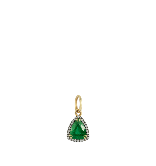 GREEN - JEMMA WYNNE Connexion Emerald Trillion Charm featuring 18K yellow gold, one of a kind, 1.9ct Zambian emerald and 0.13ct diamond. Made in NYC.