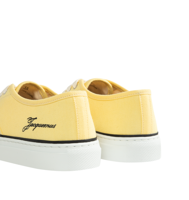 Image 3 of 5 - YELLOW - JACQUEMUS The Ff Skate Sneakers featuring canvas upper, round toe, flat cotton laces, embroidered signature and monogram logos, rubber sole and canvas insole and lining. 100% cotton. Made in Portugal. 