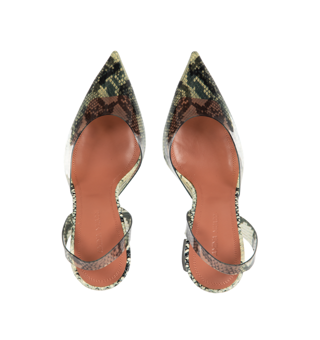 Image 4 of 4 - GREY - AMINA MUADDI Holli snake-effect slingback pumps crafted from PVC featuring 95mm pyramid heel.  