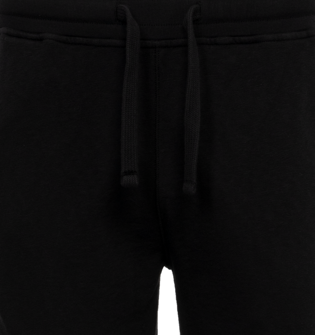 Image 4 of 4 - BLACK - STONE ISLAND Fleece Sweatpants featuring elasticized drawstring waistband, side-seam pockets, side zip pocket, back zip welt pocket and rib-knit cuffs. 100% cotton. 