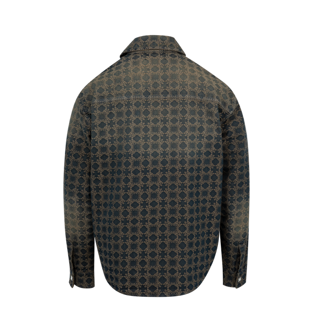 Image 2 of 2 - BLUE - Amiri MA Quad Jacquard Overshirt has a point collar, a snap button closure, front pockets, and brand hardware at the cuffs. 100% cotton. Made in Italy.  