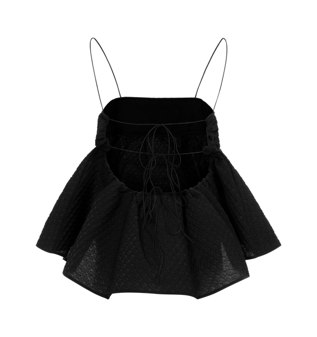 Image 2 of 2 - BLACK - CECILIE BAHNSEN Selena Top Blossom Matelasse featuring adjustable back straps, bandeau bodice, empire-waist seam, flared peplum and blossom matelass fabric. 68% cotton, 23% polyester, 9% polyamide. Made in Lithuania. 