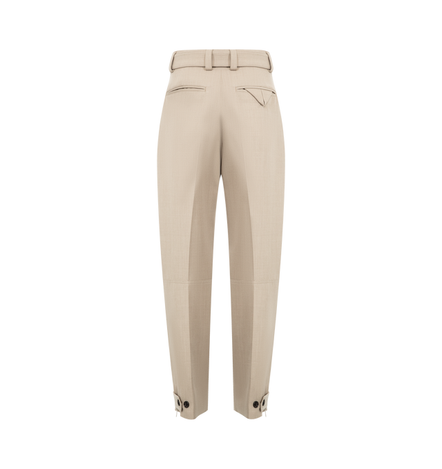 Image 2 of 4 - NEUTRAL - BOTTEGA VENETA Belted Trousers featuring zip fly with button closure and detachable belted accent, 4-pocket styling, zip detail at leg opening with buttoned cuff and midweight twill fabric. 100% cotton. Made in Italy. 
