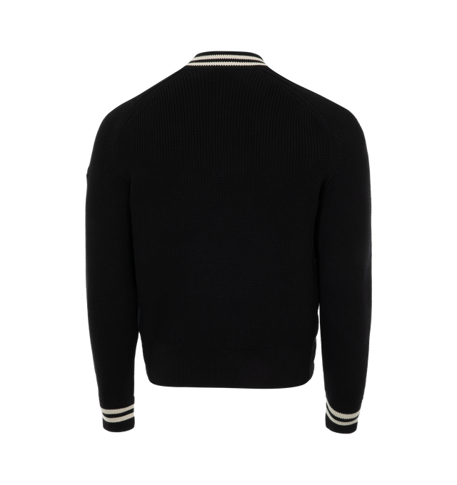 Image 2 of 2 - BLACK - MONCLER Padded Cardigan featuring lightweight micro chic nylon lining, down-filled, half brioche stitch, Gauge 7, snap button closure, front slant pockets and synthetic material logo patch. 100% cotton. 100% polyester. Padding: 90% down, 10% feather. 