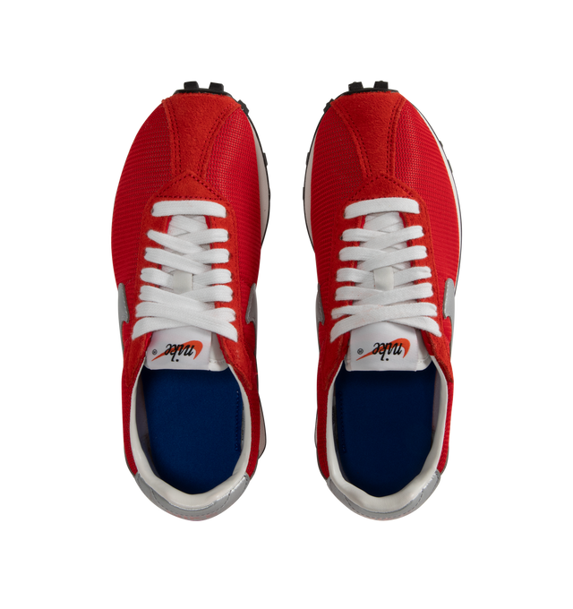 Image 5 of 5 - RED - Nike LD-1000 Sneakers are a lace-up style with removable and cushioned insoles, textile and leather uppers, flared heels, waffle treads, and rubber soles.  