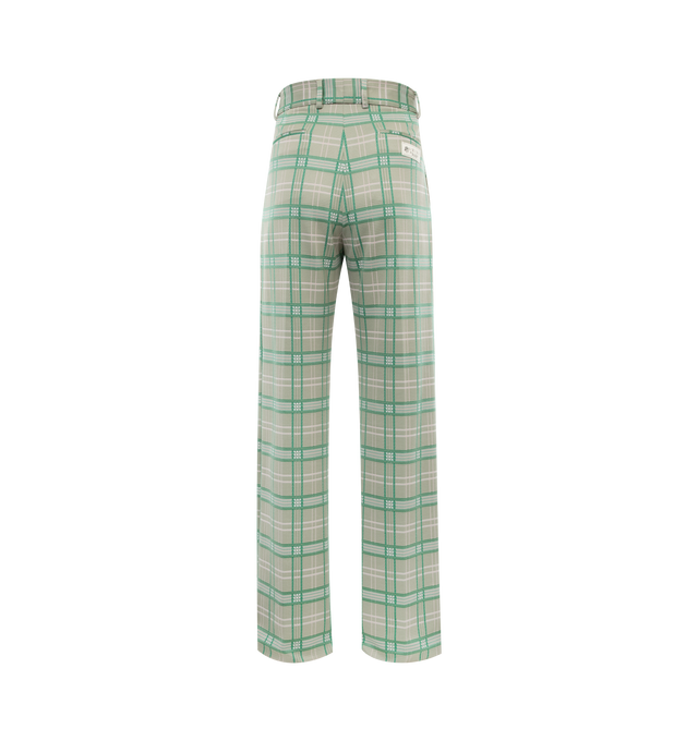 Image 2 of 3 - GREEN - AMIRI Plaid Double Pleat Pants featuring hook and zip closure, side pockets, front pleats, back pockets, back logo patch and wide leg. 100% viscose. 