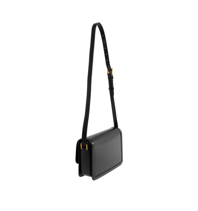 Image 3 of 6 - BLACK - SAINT LAURENT medium leather satchel with flap featuring push-lock closure, 2 inner pockets, adjustable shoulder strap and metal logo hardware. Measures 9 X 6.2 X 2.3 inches with 15.3 inch drop strap.  Made in Italy. 