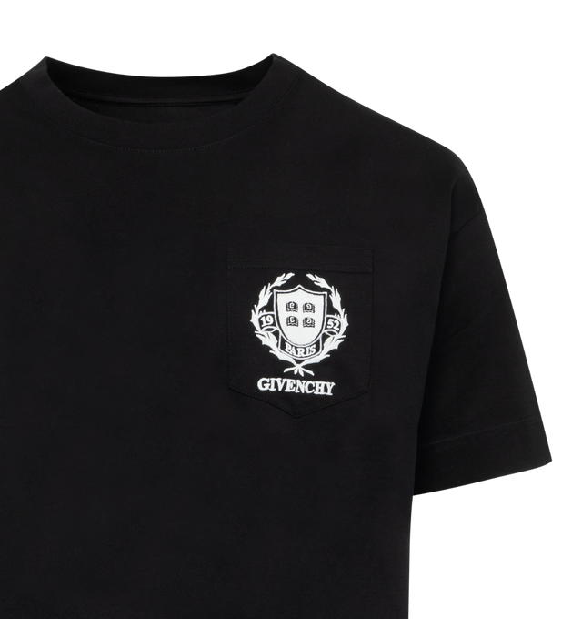 Image 2 of 2 - BLACK - GIVENCHY Casual Pocket Tee featuring relaxed-fit, short sleeves, crewneck, single pocket at chest, graphic print and logo text and graphic 4G motif print above hem at back. 100% cotton. 