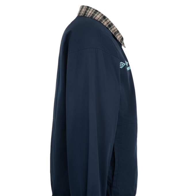 Image 3 of 4 - NAVY - Pleasures Men's Diamonds Reversible Blouson Jacket is a versatile outerwear style designed with a fully reversible construction, offering two distinct looks in one piece. Main Material: 100% Cotton. 