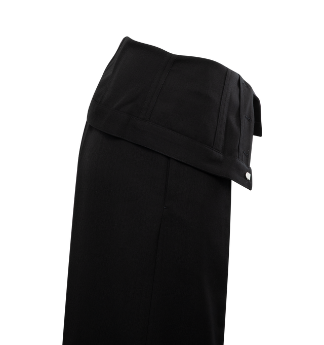 Image 3 of 3 - BLACK - ACNE STUDIOS Wide Leg Pants featuring regular fit, mid waist, wide leg, long length, fold-out waist, leg pleats, side pockets and zip fly. 55% polyester, 45% wool. 