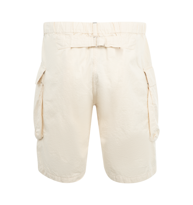 Image 2 of 3 - WHITE - POST O'ALLS E-Z Walkabout Shorts featuring loose fit, elastic drawstring waist, side flap pockets and adjustable back. 100% cotton. Made in Japan. 