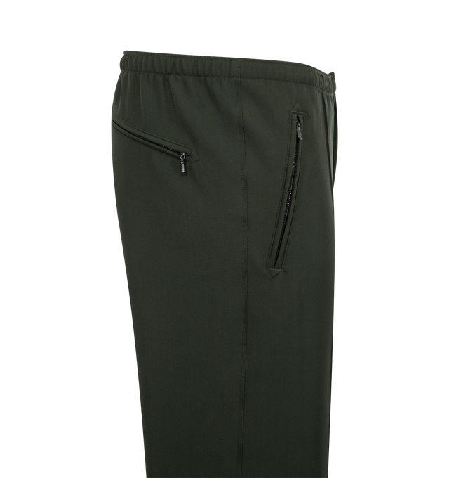 Image 3 of 3 - GREEN - NEEDLES Warm Up Pant featuring tapered leg, elastic waist, front zip pockets and rear zip pockets. 71% polyester, 24% rayon, 5% polyurethane. Made in Japan. 