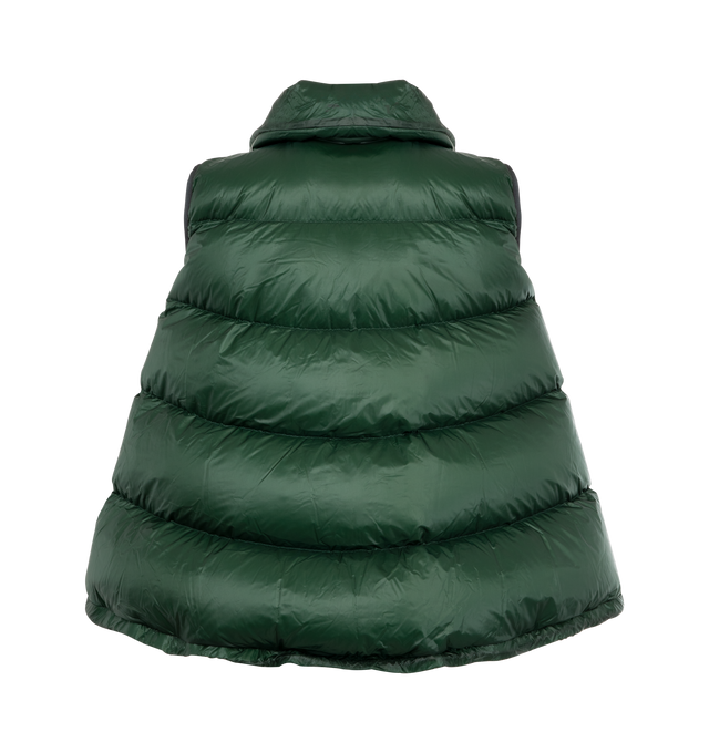 Image 2 of 2 - GREEN - SACAI Puffer Vest featuring stand-up collar, asymmetrical two-way zip closure, hidden side snap pockets and adjustable drawstring hem. 100% nylon. 