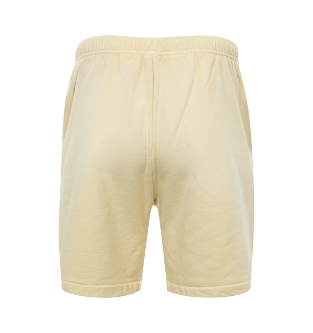Image 2 of 3 - YELLOW - FEAR OF GOD Sweatshort featuring relaxed leg, dropped inseam, slash pockets, an elongated drawcord, and a leather Fear of God label stitched at the center front. 100% cotton. 