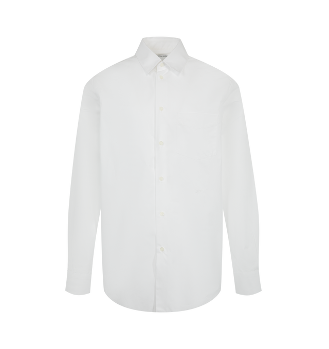 Image 1 of 2 - WHITE - Bottega Veneta Men's Compact Cotton Poplin Shirt is crafted from a cotton poplin and features a regular-fit silhouette, a chest pocket, and a classic button-front closure. Main Material: Cotton. Made in Italy. 