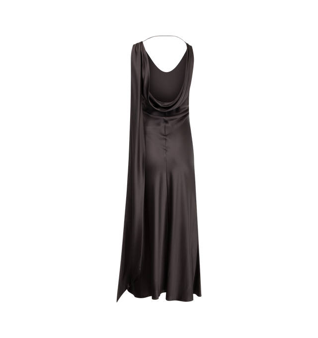 Image 2 of 2 - GREY - ACNE STUDIOS Satin Dress featuring lightweight draped fabric, a built-in scarf detail, front slit, regular fit, ankle length and sleeveless. 100% silk. 