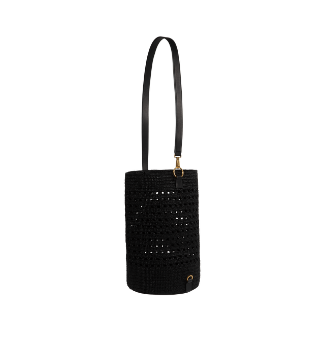 Image 2 of 3 - BLACK - Saint Laurent bucket bag made with natural woven raffia and leather. Featuriong Cassandre and bronze-tone hardware and leather shoulder strap. 