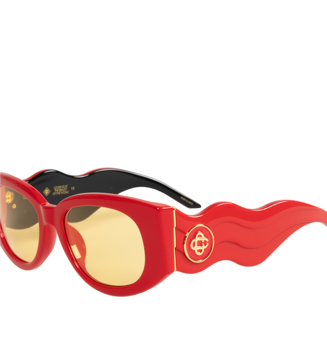 Image 3 of 3 - RED - Casablanca Oval Wave Sunglasses have acetate frames, integrated nose pads, gold-tone logo hardware, and gray lenses. Made in Japan.  